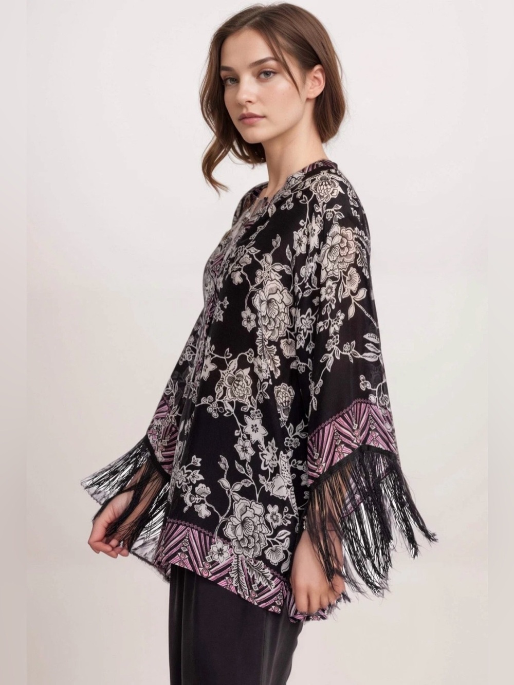 Johnny Was Black Edina Fringe Blouse XLarge - Picture 3 of 13